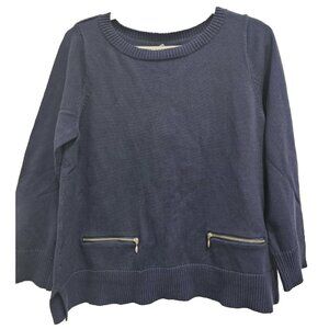 Nautica Womens Sweater Size Large Navy Zipper Pockets Pullover Preppy Minimalist